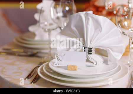 Beautiful table setting, close up. Table setting in the restaurant. Stock Photo