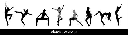 Set Of Different Contemporary Dance Poses. Black Silhouettes On White Stock Photo