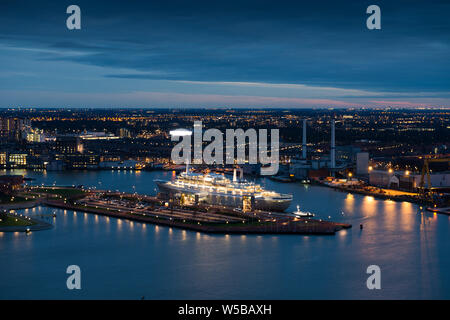 Rotterdam, former Dutch cruiseship, now functioning as a hotel, viewed from above, Euromast observaton deck Stock Photo