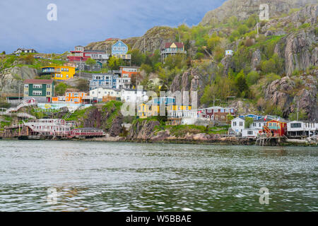 Colorful homes near the Battery of  St John's Newfoundland Stock Photo