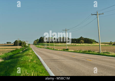 NE: Platte River Area County, Grand Island Area, Platte River Countryside, Highway (US 34) runs through croplands south of the Platte River Stock Photo