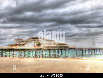 Colwyn Bay Pier during a dramatic storm Stock Photo