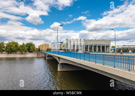 View of the Bridge of Peace and University Library in Wroclaw, Poland Stock Photo