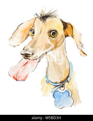 Ridiculous puppy. Watercolor hand drawn illustration isolated Stock Photo