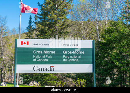 Wiltondale, Newfoundland - June 11, 2019: Welcome sign at the entrance ...