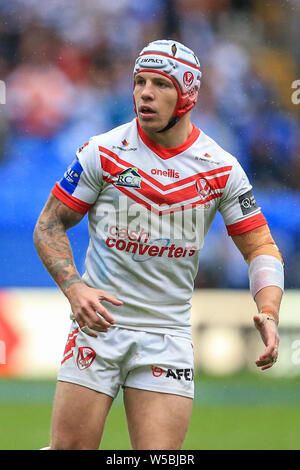 Bolton, UK. 27th July, 2019. 27th July 2019, University of Bolton Stadium, Bolton, England; 2019 Coral Challenge Cup Semi-Final, St Helens vs Halifax RLFC ; Theo Fages (6) of St Helens during the game Credit: Mark Cosgrove/News Images Credit: News Images /Alamy Live News Stock Photo