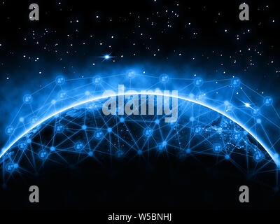 Global network and communication data exchanges over the planet Earth and transferring with technology of this image furnished by NASA. Stock Photo