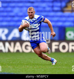 Bolton, UK. 27th July, 2019. Coral Challenge Cup Semi Final St Helens versus Halifax; Brandon Moore of Halifax RLFC runs forward with the ball Credit: Action Plus Sports Images/Alamy Live News Stock Photo