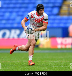 Bolton, UK. 27th July, 2019. Coral Challenge Cup Semi Final St Helens versus Halifax; Jonny Lomax of St Helens runs forward with the ball Credit: Action Plus Sports Images/Alamy Live News Stock Photo