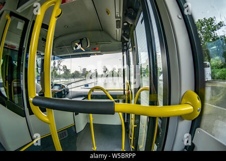 Vienna Austria June.15 2019, Wide angle view of the front seat in public transport Bus Stock Photo