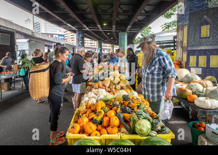 Customers shopping at the farmers market under JFX  in Baltimore, MD Stock Photo
