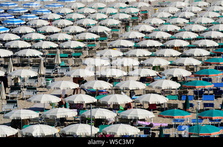 Scenic view of Adriatic sea coastline near Riccione, Emilia Romagna, italy, with its many beach umbrellas Stock Photo