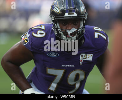 Baltimore Ravens' Ronnie Stanley warms up during an NFL football practice  Thursday, June 6, 2019, in Owings Mills, Md. (AP Photo/Gail Burton Stock  Photo - Alamy