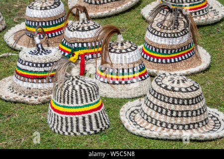 Traditional wool hats worn by farmers,  Debre Berhan, Ethiopia Stock Photo