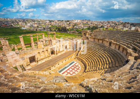 Roman Theatre in Jerash, near Amman, Jordan Stock Photo