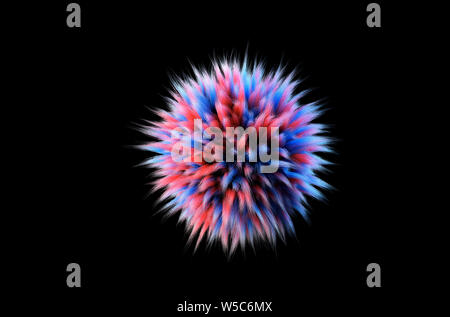 Fluffy Ball Spherical Shape in red and blue isolated on black Stock Photo