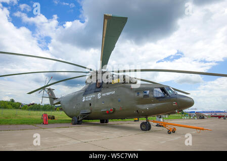 ZHUKOVSKY, RUSSIA - JULY 20, 2017: The heavy transport helicopter Mi-26T2 on the MAKS-2017 air show Stock Photo