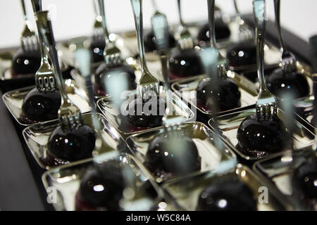 Grass jelly or Mesona chinensis. It is Southeast Asia Dessert made from made by boiling the aged and slightly oxidized stalks with sugar. Stock Photo