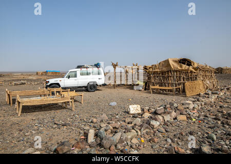 A campsite for salt miners in Danakil Depression ,  Ethiopia Stock Photo