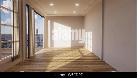 Sea view living room with empty room. 3D rendering Stock Photo