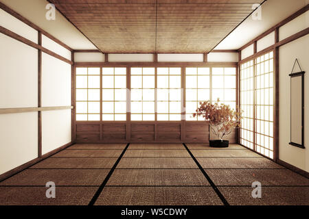 Designing the most beautiful Mock up, Designed specifically in Japanese style, empty room. 3D rendering Stock Photo