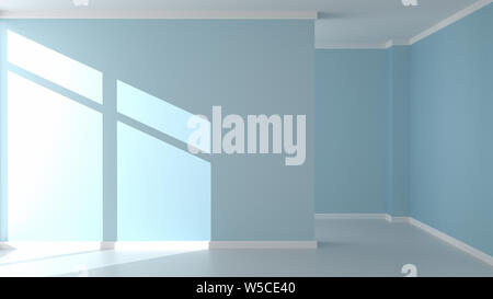 Blue Mint wall background and wooden floor on empty room. 3D rendering Stock Photo