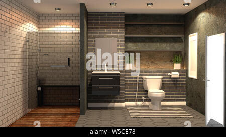 Bath room interior design - modern style. 3d rendering Stock Photo