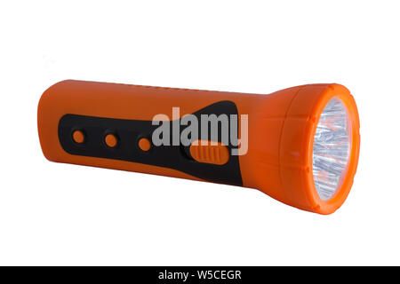 Orange Electric Pocket Flashlight on white blackground Stock Photo