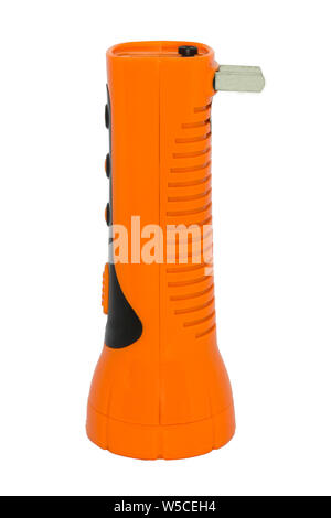 Orange Electric Pocket Flashlight on white blackground Stock Photo