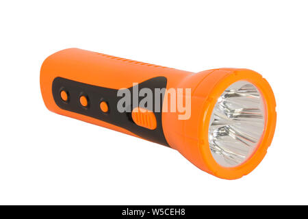 Orange Electric Pocket Flashlight on white blackground Stock Photo