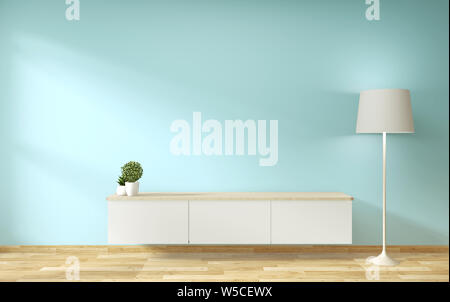 Tv shelf in mint room modern tropical style - empty room interior - minimal design. 3d rendering Stock Photo
