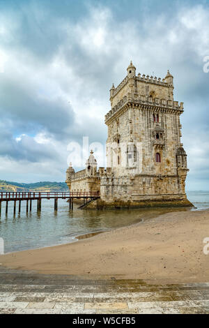 The Belém Tower in Lisbon is a UNESCO World Heritage Site and is one of the main attractions to see in the Lisbon district of Belém. It was built at t Stock Photo