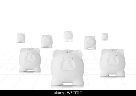 Piggy banks arranged and isolated on white background Stock Photo - Alamy