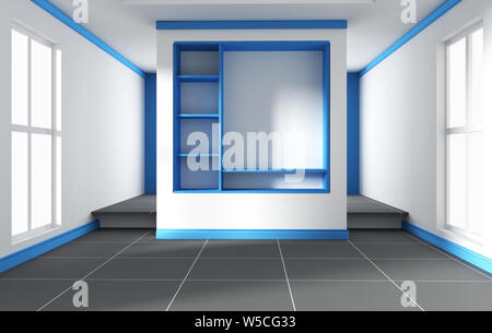 Blue room -Beautiful room, Empty room , Modern bright interior. 3D rendering Stock Photo