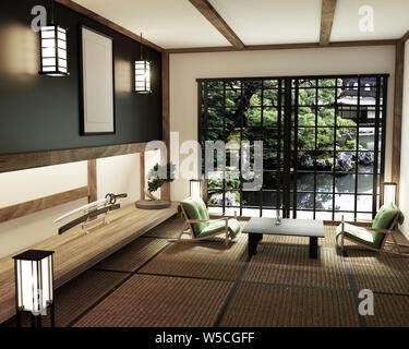 Interior Design Modern Living Room With Table Lamp Tatami Floor Japanese Style 3d Rendering Stock Photo Alamy