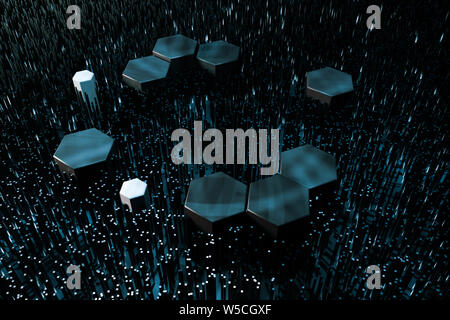 Dark hexagonal platforms connected together background, 3d rendering ...