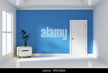 Blue room -Beautiful room, Empty room , Modern bright interior. 3D rendering Stock Photo