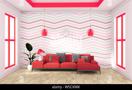 red wall modern design with sofa sideboard on wood floor interior. 3d rendering Stock Photo
