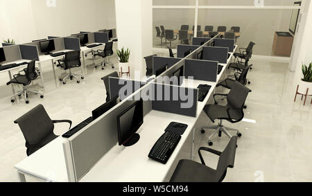 Office business - beautiful big room office room and conference table, modern style. 3D rendering Stock Photo