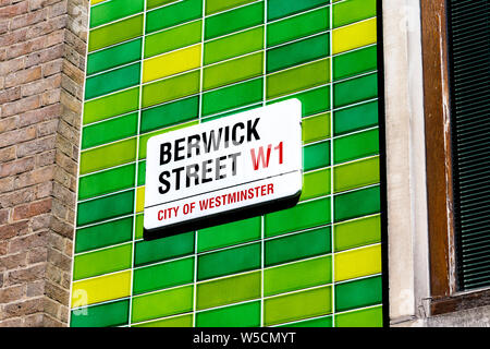 Sign for Berwick Street in Soho, London, UK Stock Photo