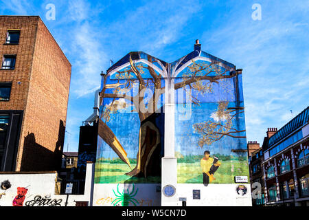 ’Ode to the west Wind’ mural painted by London Wall Mural group in 1989 led by artist Louise Vines on Berwick Street in Soho, London, UK Stock Photo