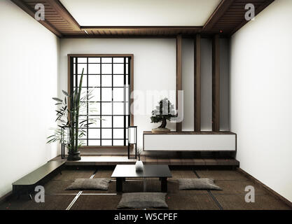 interior design,modern living room with chairs,lamp,tatami floor, Japanese  style, 3d rendering Stock Photo - Alamy