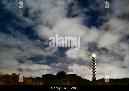 Bunbury Lighthouse at Night with Stars and Moon Sky Western Australia Stock Photo