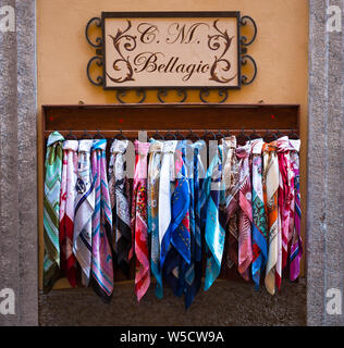 BELLAGIO, ITALY, JUNE 19, 2019 - Silk scarves for sale in Bellagio, Como Lake, Italy Stock Photo