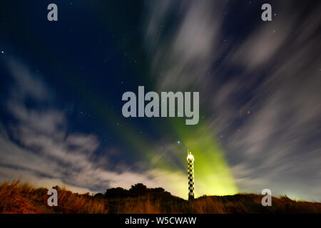 Bunbury Lighthouse at Night Back lit with Stars and Moon Sky Western Australia Stock Photo