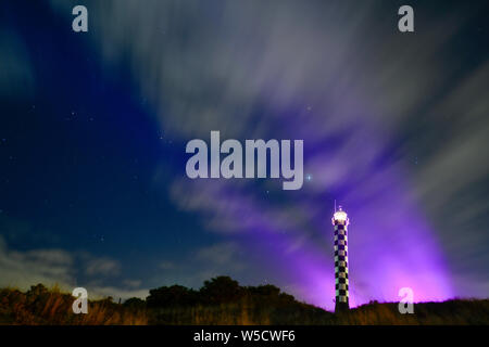 Bunbury Lighthouse at Night Back lit with Stars and Moon Sky Western Australia Stock Photo