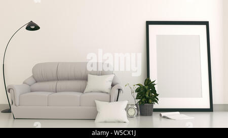 Empty room interior with sofa with frame. 3D rendering Stock Photo