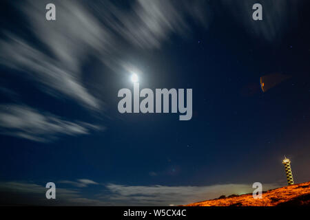 Bunbury Lighthouse at Night with Stars and Moon Sky Western Australia Stock Photo