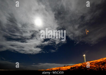 Bunbury Lighthouse at Night with Stars and Moon Sky Western Australia Stock Photo