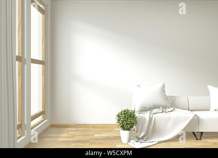 Modern living room interior with sofa and green plants room japanese minimal design. 3D rendering Stock Photo